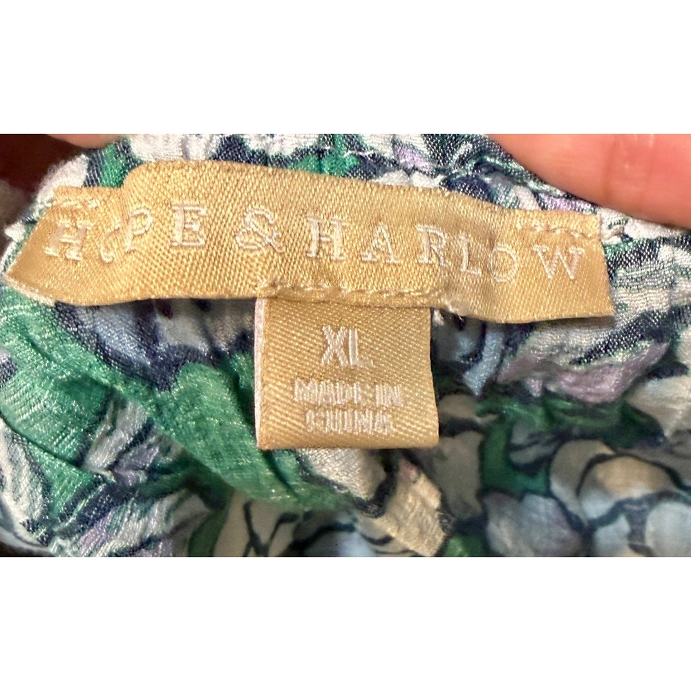 Hope & Harlow Blouse Women XL Green Floral Boho Crochet Lace Peasant Flowy - Picture 2 of 9